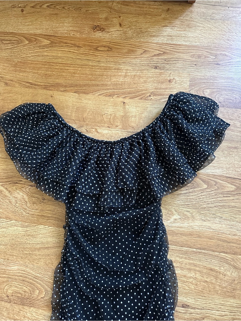 Maje Black White Polka Dot Off Shoulder Dress Size 1 Ravane - Picture 6 of 10
